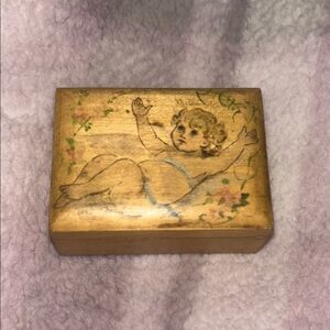 Hand painted Vintage Wooden mini trinket Box with Cherub Design